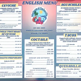 English version of our menu