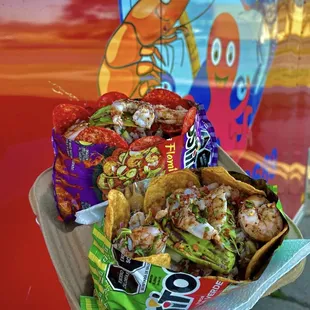 Tostitos preparados: choice of ceviche or aguachiles in green salsa or flamin hot Tostitos