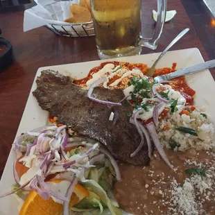 Asada chilaquiles plate