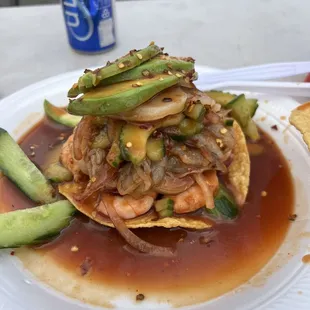 La mejor tostada La Piratona,  sabor exquisito, excelente presentación and great customer service!