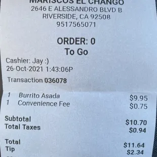 Price of burrito with tip
