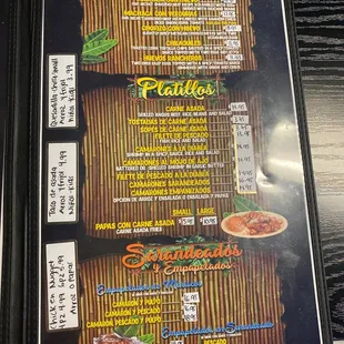 the menu for the restaurant