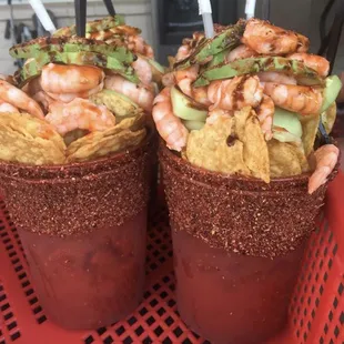 Michi botana mix no beer added   camarón cocido , ceviche , aguachiles rojo verde, mixta