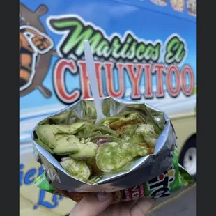 Tostiaguachiles verde with made with our fresh salsa verde