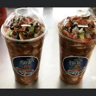 Campechana cup octapus, scallop , cooked shrimp, ceviche , red aguachiles