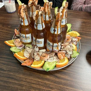 a platter of shrimp cocktails