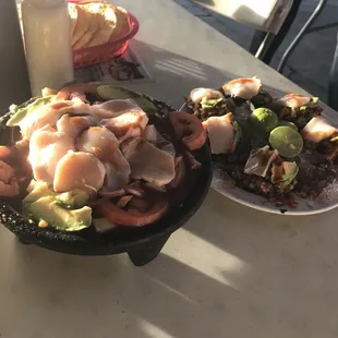 two plates of food on a table