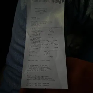 a receipt for a restaurant