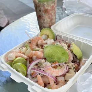 Ceviche and Tostada Loca De Mariscos