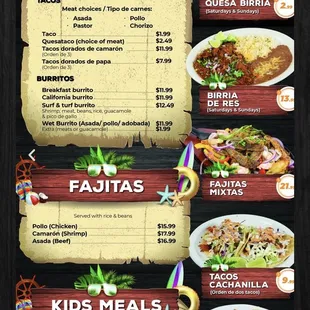 Menu from their website - July 2023