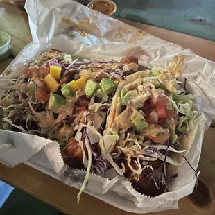 Fish tacos, fully loaded and ready to go!