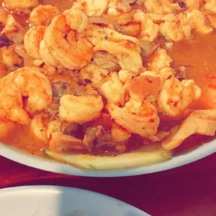 A mixture of all seafood in a spicy sauce! My boyfriend who dislike and can&apos;t handle much spice loves this!