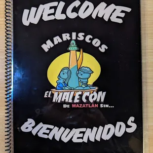 Menu 3/6/23 - the logo depicts the Fisherman&apos;s Monument in Mazatlán AKA Monos Bichis AKA Alegoría Marina.