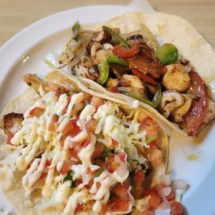 Grilled fish and octopus tacos