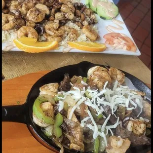 Fajitas mix carne camarón y pollo