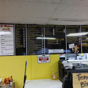 menus on the wall