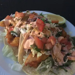 Fish tacos were really good. Fish is battered and cooked fresh! Get it Hombre!