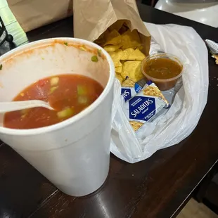 Shrimp cocktail comes with salsa chips and crackers