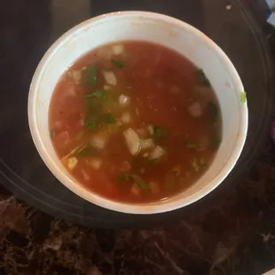 Shrimp cocktail , looks like more Clamato than a real shrimp cocktail