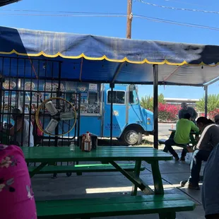 a blue food truck