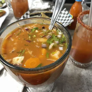 a bowl of soup on a table