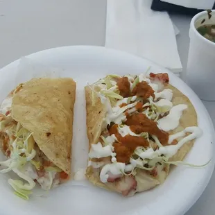 Gobernador Taco (left), Quesadilla de Pulpo  (Rht)