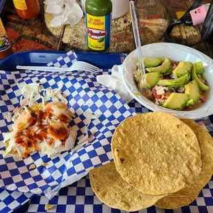 Yumm. The crab tostada and shrimp ceviche. Hubby had the mariscos caldo.