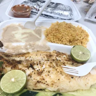 Tilapia and rice and beans