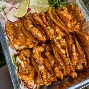Shrimp Quesa Tacos $12 for $30 comes with a 16oz consomé..