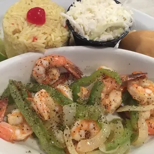 Combo lunch special with lemon pepper shrimp, rice, pineapple coleslaw, shrimp cocktail included &amp; iced tea for $12.