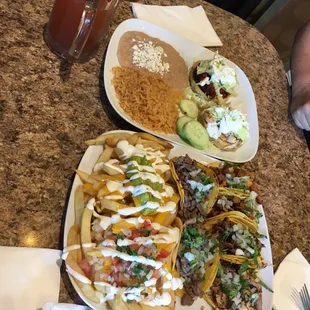 The taco plate with fries. The sopes plate.