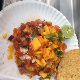 Mango Habanero Shrimp Tostadas.