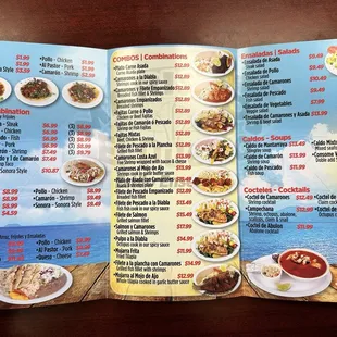 Menu - Popular items: Fish Tacos, Quesadillas and Filete de Pescado a la Plancha