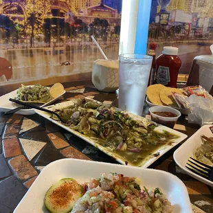 Green aguachiles, tostada de ceviche de Camaron