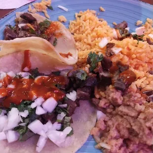 Steak Tacos Rice n Refried beans