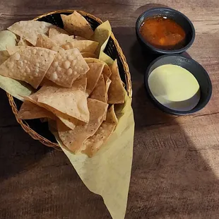 Chips and Salsa. The green salsa is bomb.
