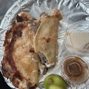 Shrimp, Asada &amp; Queso tacos.