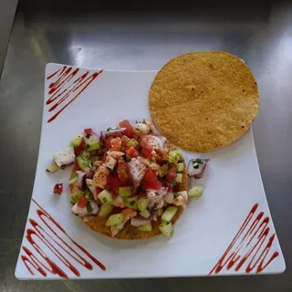 Tostada de Ceviche con Pulpo