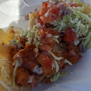 Breaded shrimp tostada