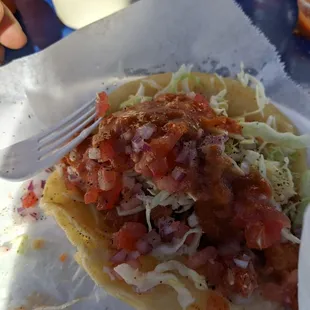 Breaded shrimp tostada