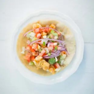 Shrimp Tacos, shrimp, mayonnaise, lettuce, tomato