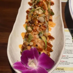 Fried spicy sushi roll. So beautiful and yummy.