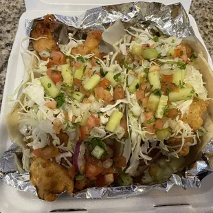 Combo 3. One shrimp taco and one fish taco. The tacos are huge!
