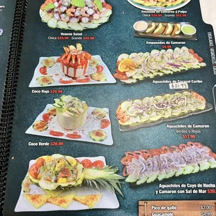 sushi and sashimi, menu