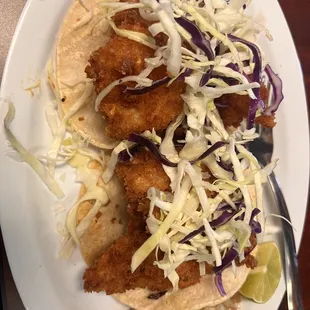 Breaded fish  and shrimp  tacos were delicious! Thank you Alejandro. I will be back with the hubby soon.