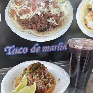 Tostada de Ceviche de Camaron and beverage is Jamaica