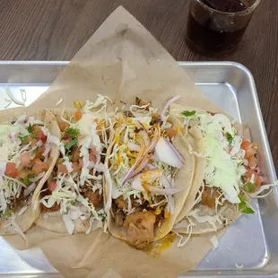 Four taco plate! The shrimp is good. Stingray was remembering of home!