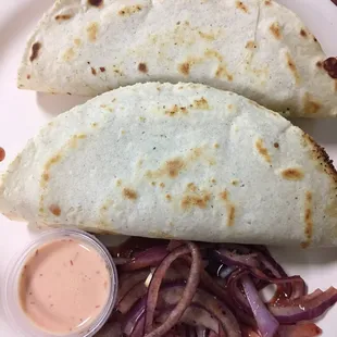 2.22.17 one shrimp taco/one marlin taco comes with pickled onions