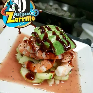 tostada de camaron cosido