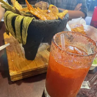 Molcajete and michelada.